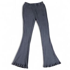 Urban Outfitters UO Ribbed Pants Gray Blue M Comfy Lettuce Ruffle Hem Flare Y2K‎